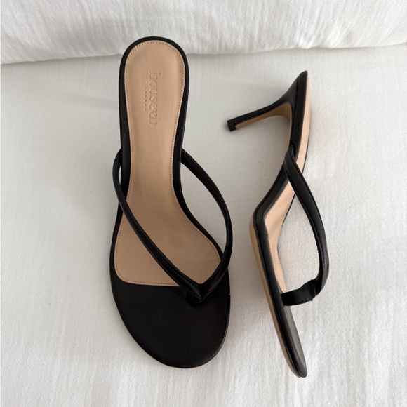 House of Black Leather Strappy Thong Heeled Sandals - Picture 1 of 8